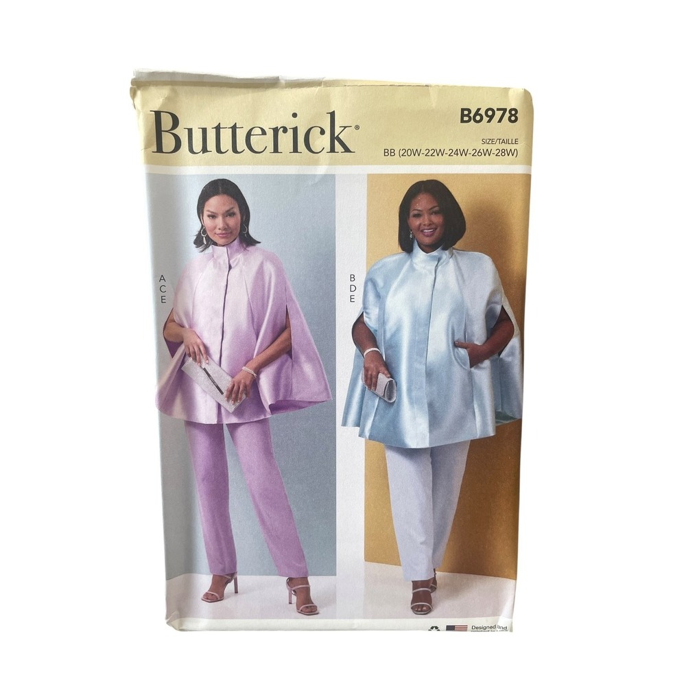 Butterick Sewing Pattern Womens 20W-28W B6978 Cape Pants Top Plus Size